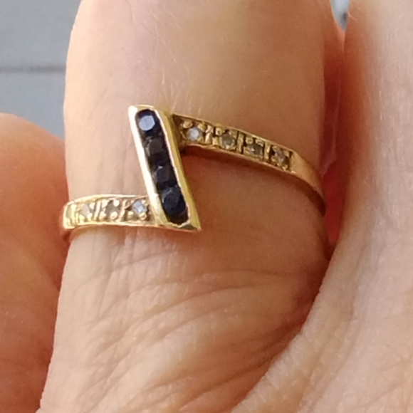 Vintage Art Deco Blue Sapphire Gold Ring 6.5 - Picture 4 of 12